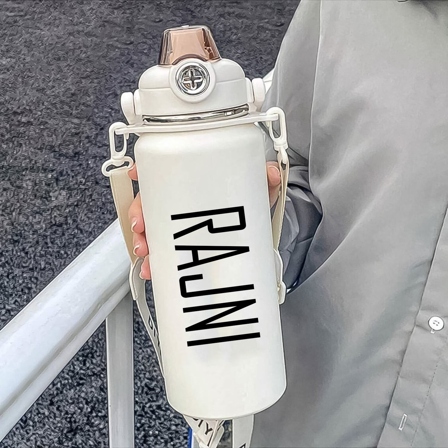 Customize Stainless Steel Vacuum Insulated Water Bottle with Handle & Adjustable Strap (1000 ML / 1 Pc / Mix Color) by Print On Demand