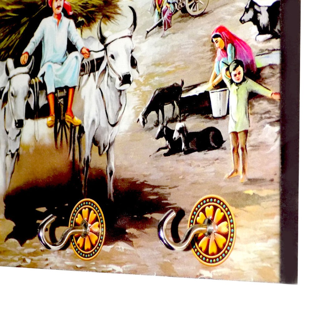 Decorative Wooden Landscape Art with Hooks for Wall Hanging by DeoDap