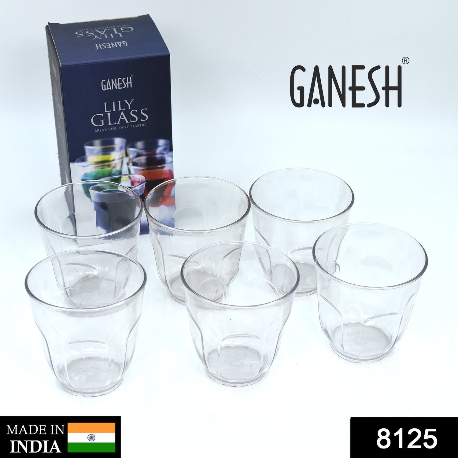 Ganesh Lily glass Break Resistant plastic set of 6Pcs (300 Ml) by ganesh