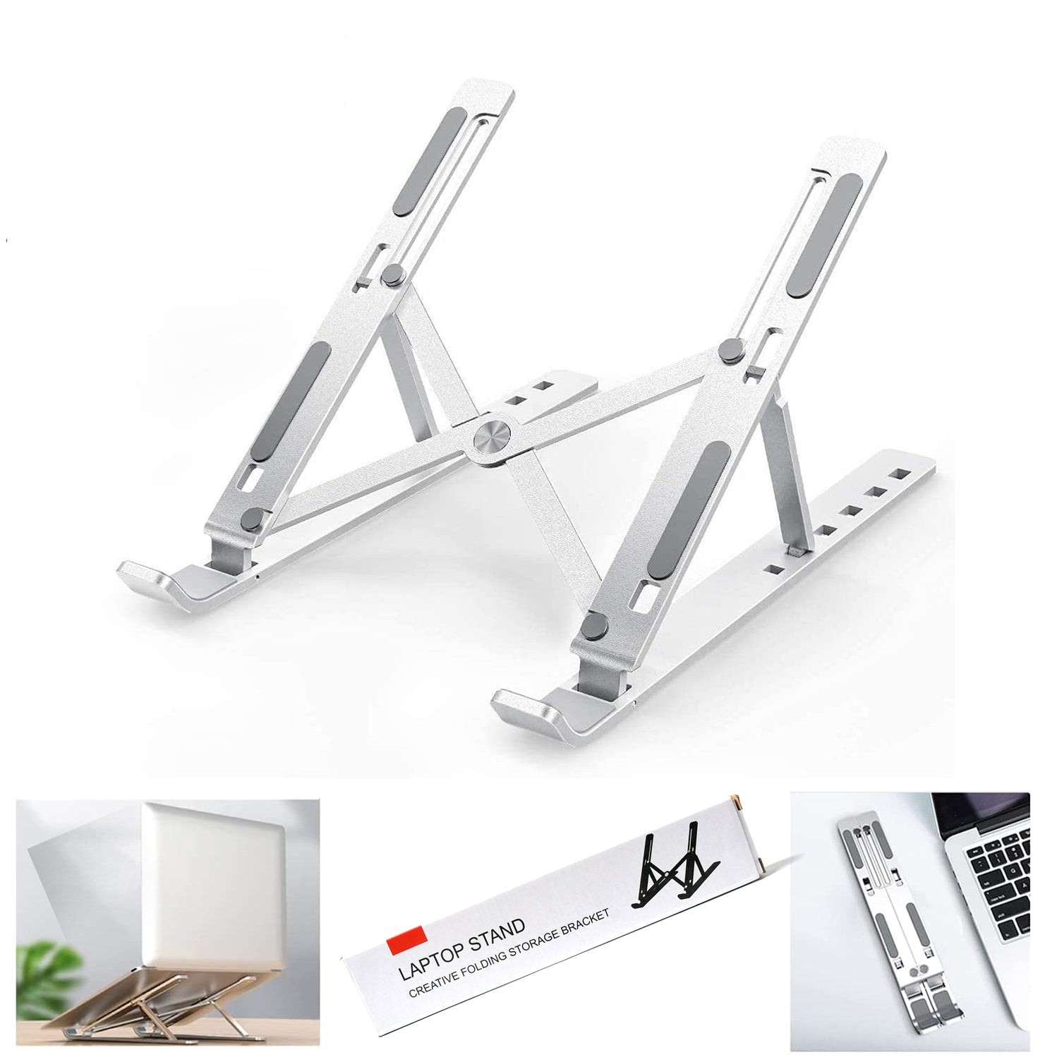Laptop Stand for Desk | Metal Portable Laptop Stand, with 6 Adjustable Angles | Laptop Riser, Phone, and Tablet Stand | Compatible for All Laptop by DeoDap