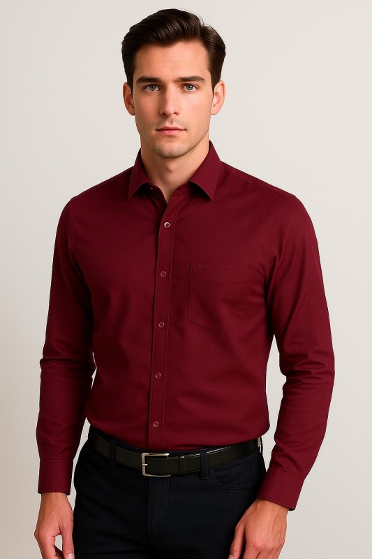 Man Shirt Office Wear Red Brown