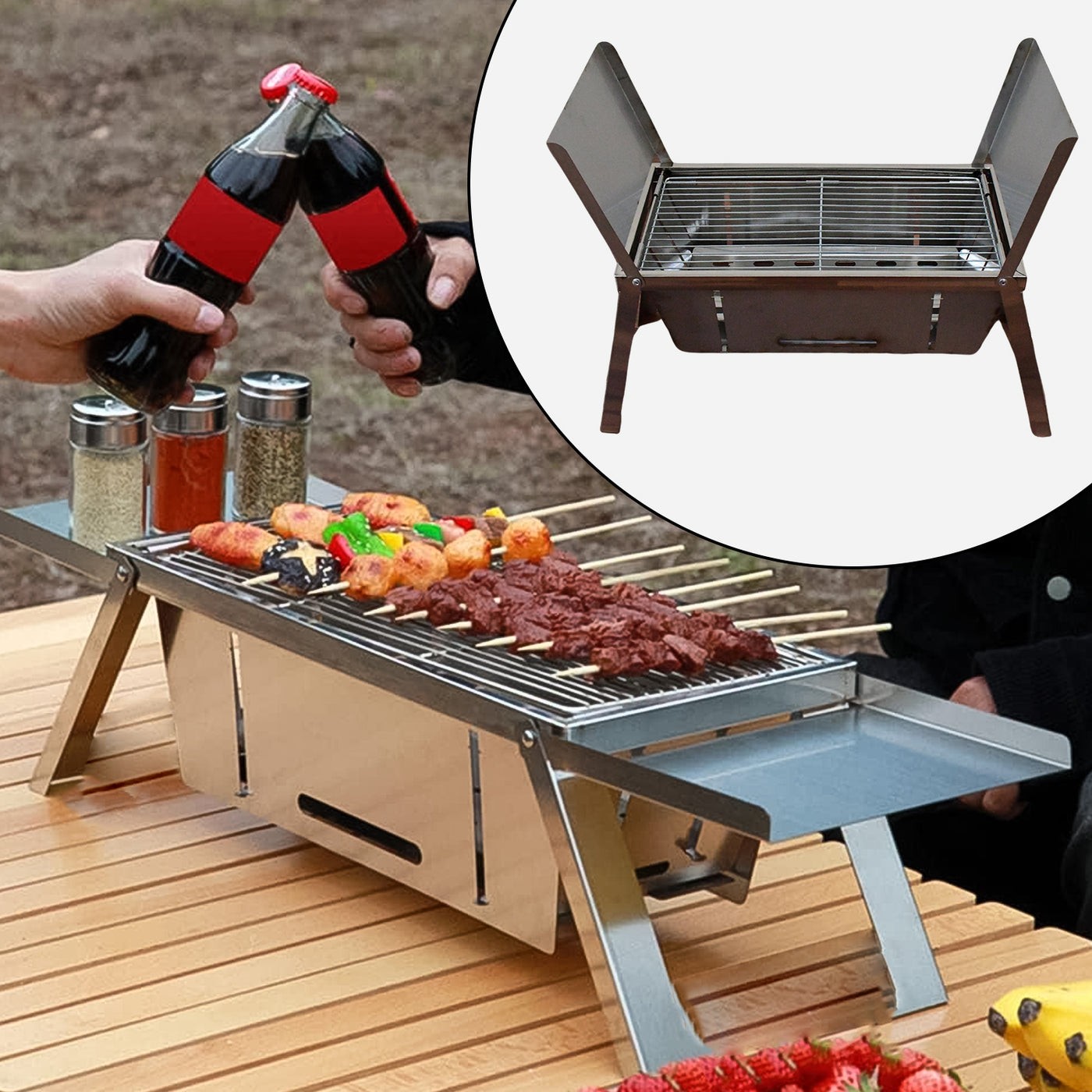 Portable BBQ / Barbecue Grill Stainless Steel Folding Charcoal Grill (1 Set / Net Weight : 2207 GM) by DeoDap