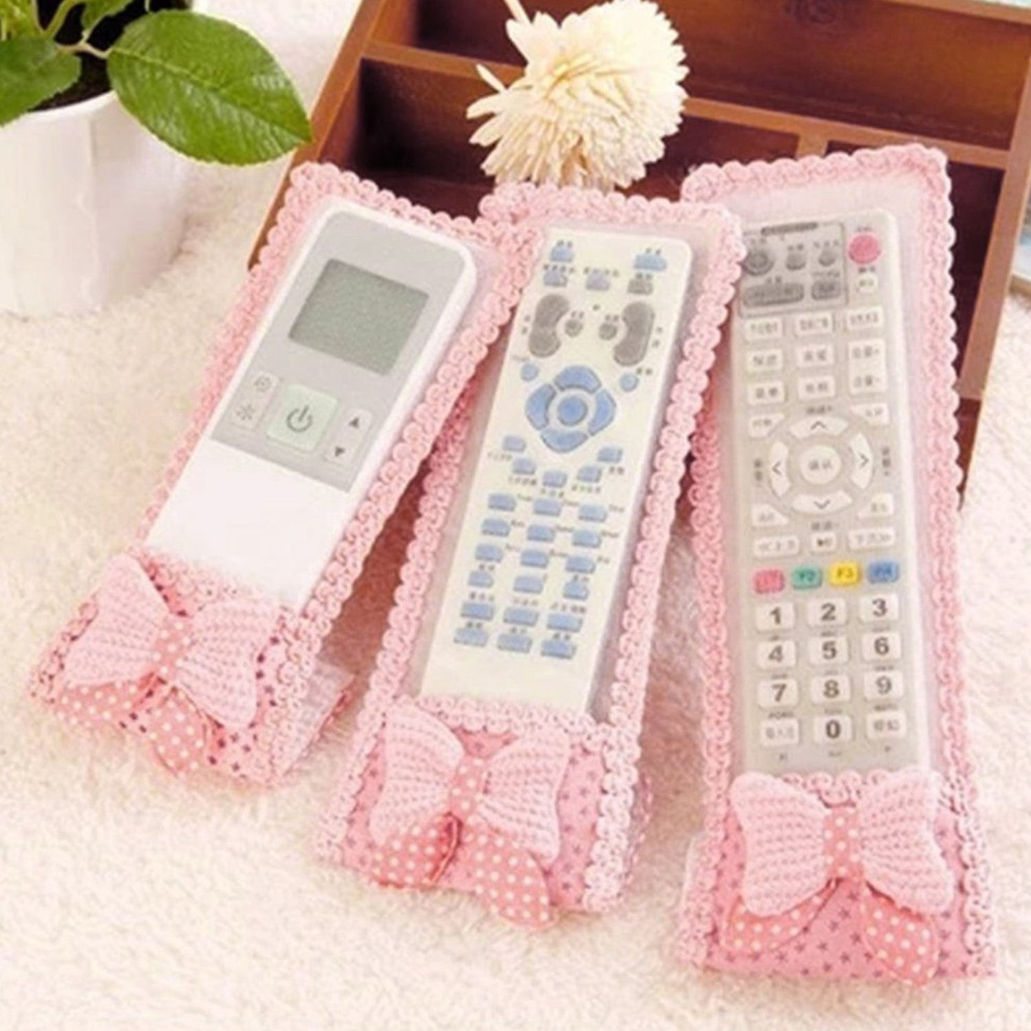3pc Remote Cover with Bow Knot for TV, Air Conditioner, D2H, DTH Remote Control Dust Cover by DeoDap