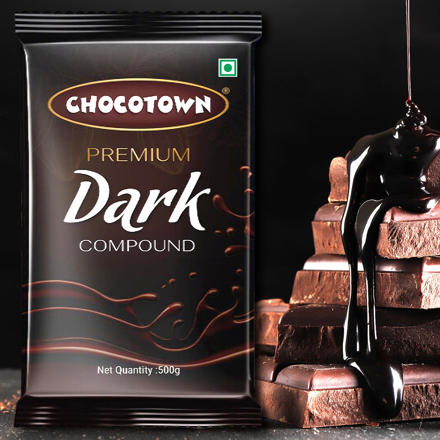 Dark Compound 500gm | Chocotown Dark Choco Slab by Chocotown