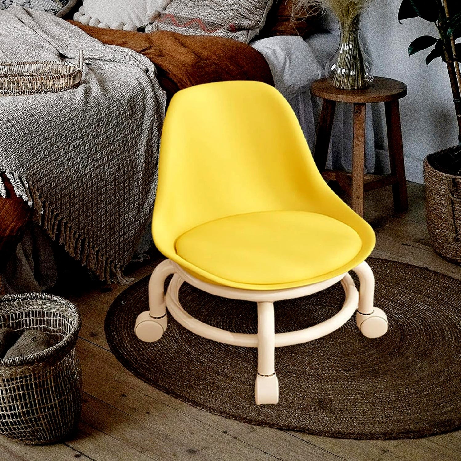 Low Round Rolling Stool with Wheels Pedicure Stool for Fitness Office Garage | Home & Garden | Furniture | Benches, Stools Multi-color (1 pc) by DeoDap