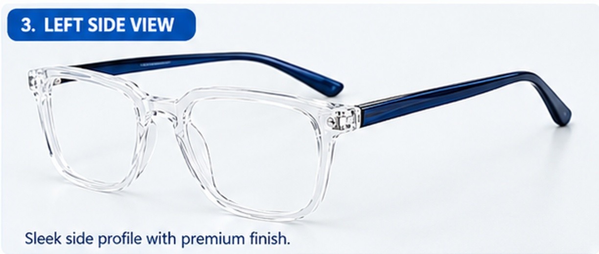 Stylish Clear Frame Eyeglasses – Navy Blue Temples | Model 526-50