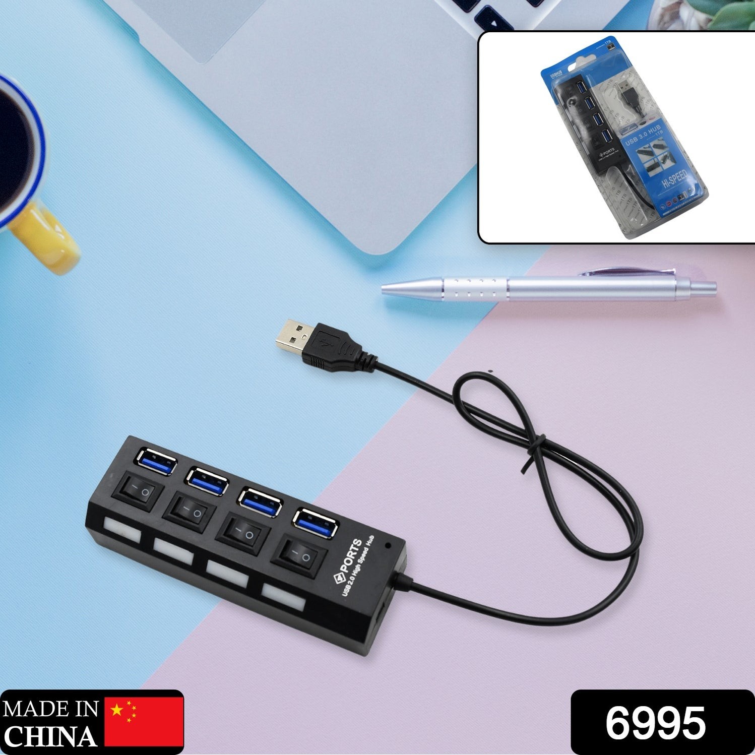 4 Port USB, HUB USB 2.0 HUB Splitter High Speed with On/Off Switch Multi LED Adapter Compatible with Tablet Laptop Computer Notebook by DeoDap