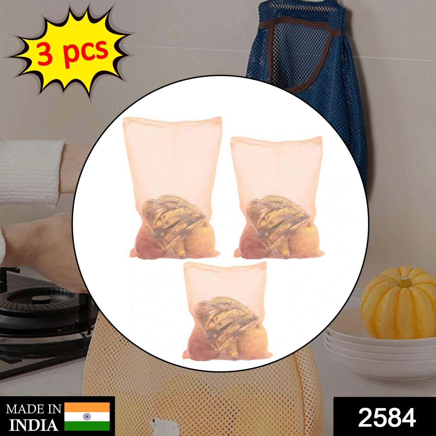 Fridge Bags for Fruits and Vegetables with Zip Net (Multicolour) by DeoDap